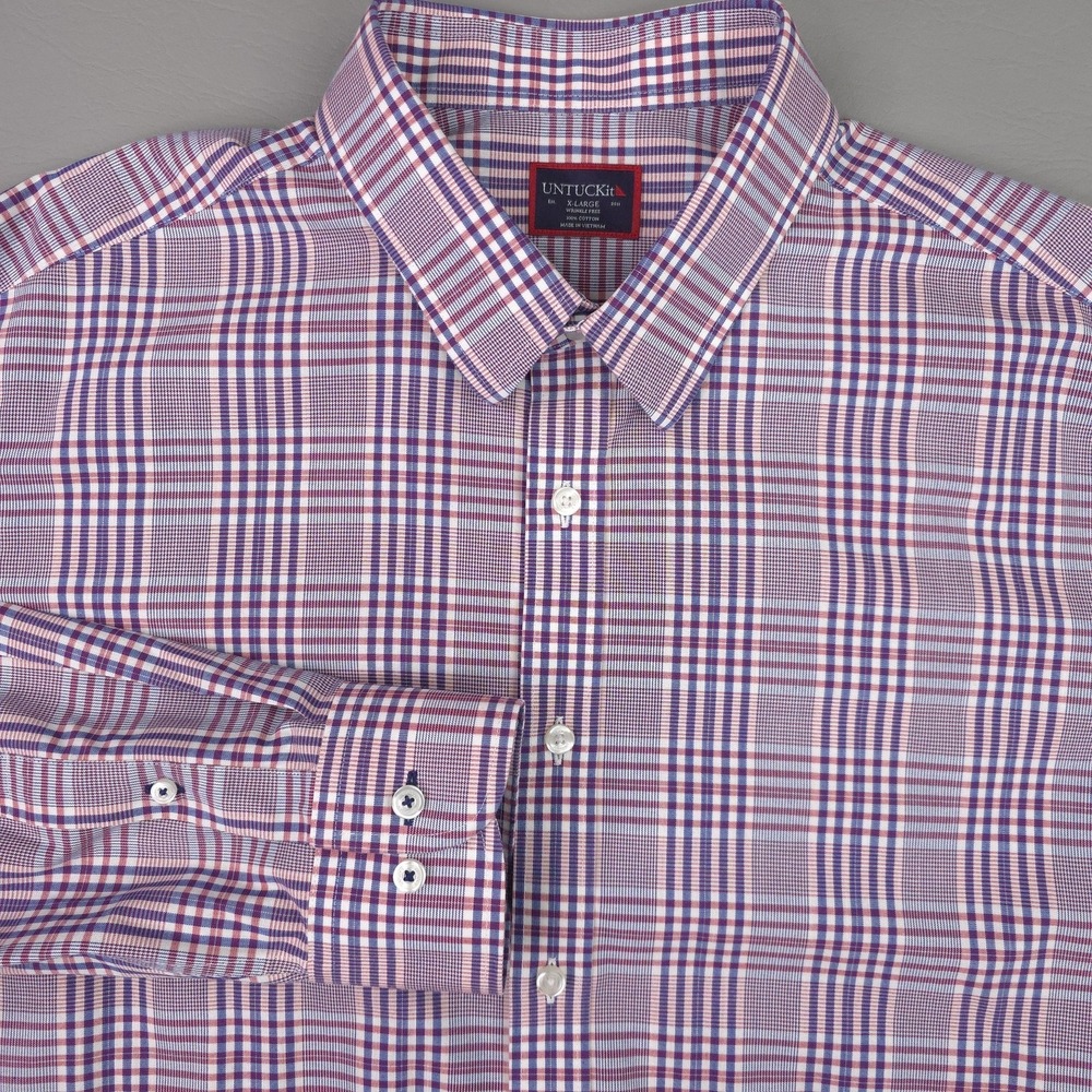 UNTUCKit Shirt Mens XL Red Glen Plaid Reventon Long Sleeve Wrinkle Free Cotton - Picture 2 of 13